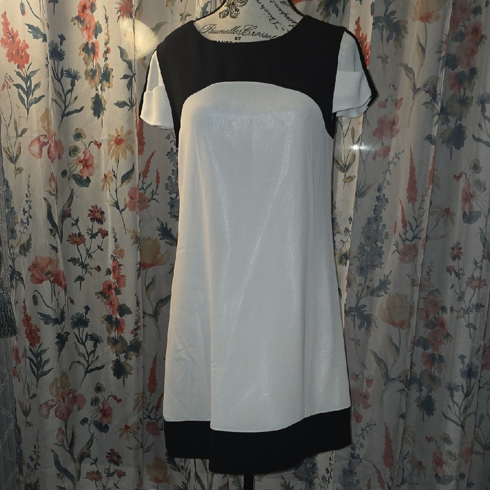 Sense Classic Black & White Short Sleeve Shift Dress